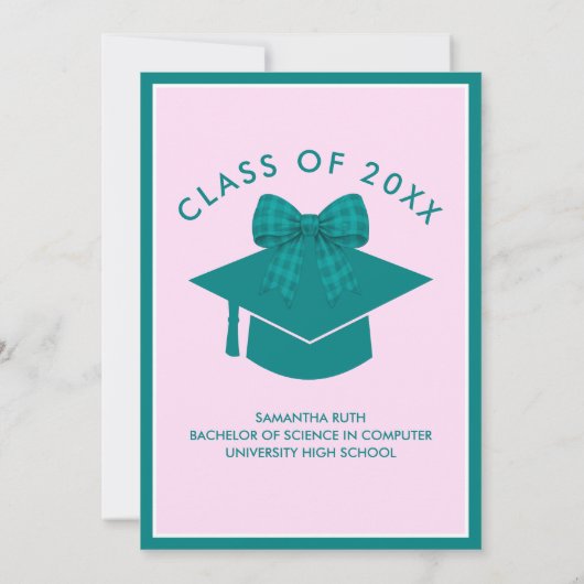 Teal Gingham Bow Graduation Party 招待状 (裏面)