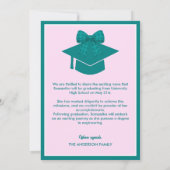 Teal Gingham Bow Photo Graduation 案内状 (裏面)
