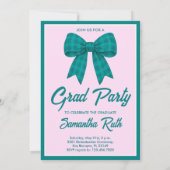 Teal Gingham Bow Photo Graduation Party 招待状 (裏面)