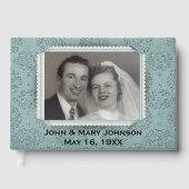 Teal Glitter Damask with Photo Frame Guest Book ゲストブック (正面)
