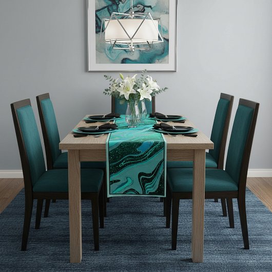 Teal glitter marble medium table runner ショートテーブルランナー