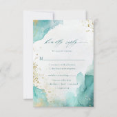 Teal Gold Abstract Beach Wedding Meal Options 出欠カード (正面)