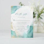 Teal Gold Abstract Beach Wedding Meal Options 出欠カード (スタンド正面)