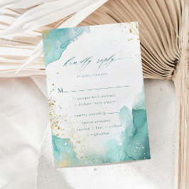 Teal Gold Abstract Beach Wedding Meal Options 出欠カード