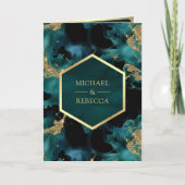 Teal Gold Abstract Fluid Ink QR Code Wedding 招待状 (正面)