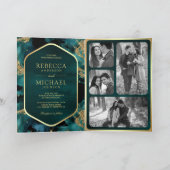 Teal Gold Abstract Fluid Ink QR Code Wedding 招待状 (内部)