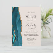 Teal Gold Agate Beige Wedding 招待状 (スタンド正面)