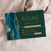 Teal Gold Agate Emerald Green Wedding RSVP Card