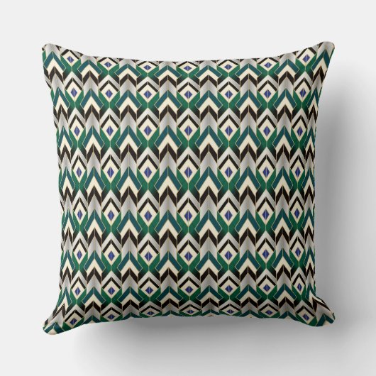 Teal Gold Art Deco Chevron Pattern クッション (裏面)