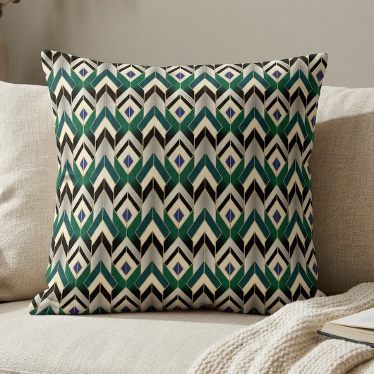 Teal Gold Art Deco Chevron Pattern クッション