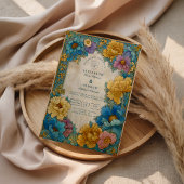 Teal Gold Botanical Wedding 招待状