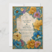 Teal Gold Botanical Wedding 招待状 (正面)