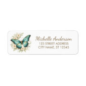 Teal Gold Butterfly with Delicate  Return Address  ラベル (正面)