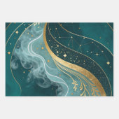 Teal Gold Celestial Floral Marble Abstract Design ラッピングペーパーシート (正面3)