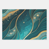 Teal Gold Celestial Floral Marble Abstract Design ラッピングペーパーシート (正面2)