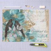 Teal & Gold Distressed Floral & Ravens 薄葉紙 (クラフト)