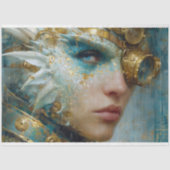 Teal Gold Dragon Woman Steampunk Decoupage Art 薄葉紙 (正面)
