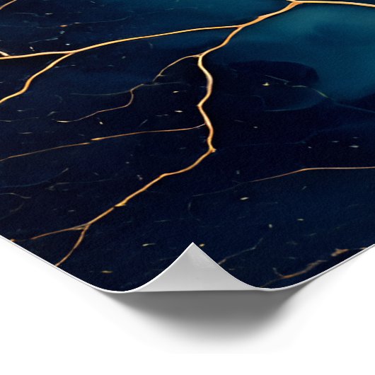 Teal Gold Fluid Art Abstract ポスター (角)