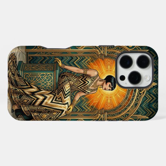 Teal & Gold iPhone 16 Pro Max Case | Elegant Egypt iPhoneケース (裏面横)