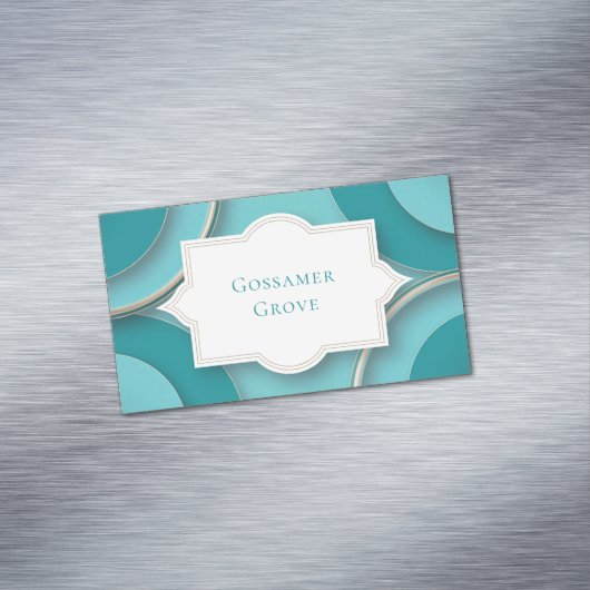 Teal Gold Layered Circles with Bracket Frame マグネット名刺 (インサイチュ)
