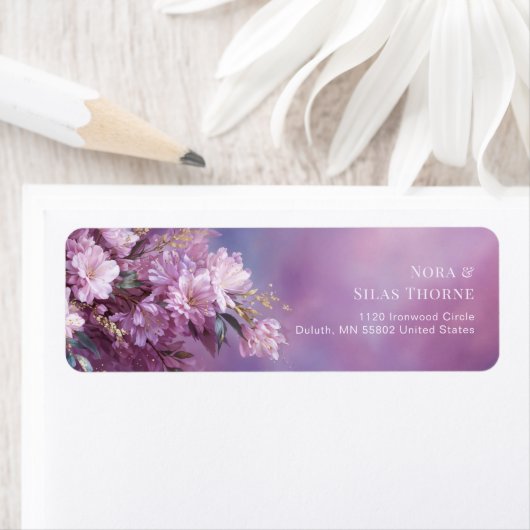 Teal Gold Leaf Pink Cherry Blossom ラベル (インサイチュ)