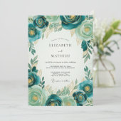 Teal Gold Luxe Botanical Wedding 招待状 (スタンド正面)