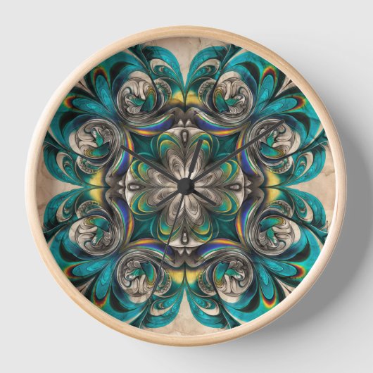 Teal & Gold Mandala Wall Clock 壁時計 (正面)