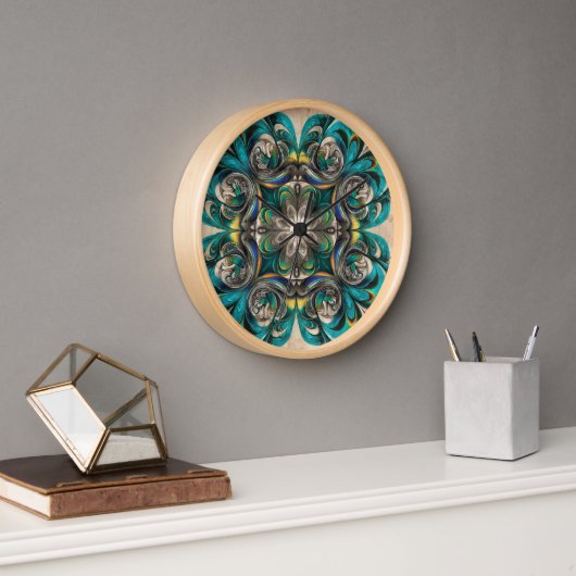 Teal & Gold Mandala Wall Clock 壁時計 (オフィス)