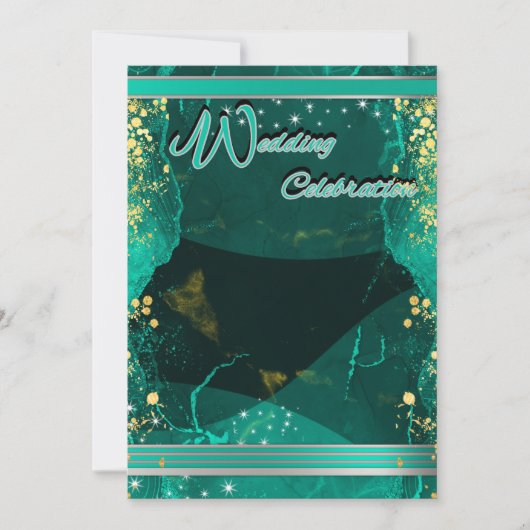 Teal & Gold Marble Flat Card 招待状 (正面)