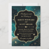 Teal Gold Marble Glitter Elegant Wedding 招待状 (正面)