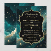 Teal Gold Marble Glitter Elegant Wedding 招待状 (正面/裏面)