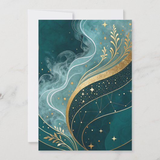 Teal Gold Marble Glitter Elegant Wedding 招待状 (裏面)