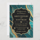 Teal Gold Marble Glitter Elegant Wedding 招待状 (正面)