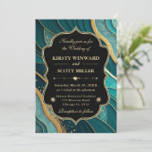 Teal Gold Marble Glitter Elegant Wedding 招待状 (スタンド正面)