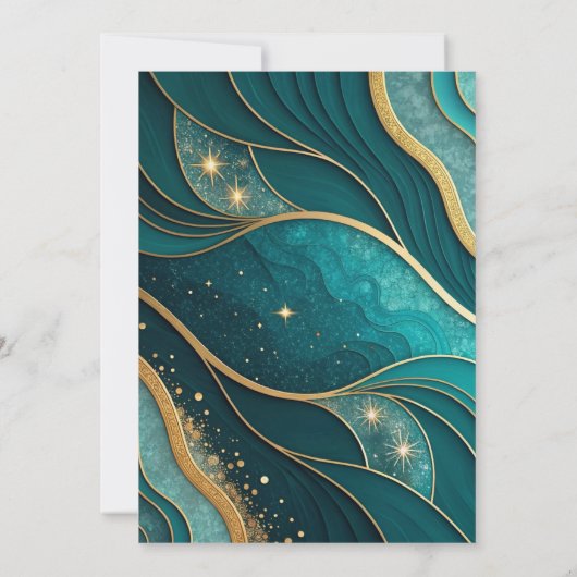 Teal Gold Marble Glitter Elegant Wedding 招待状 (裏面)