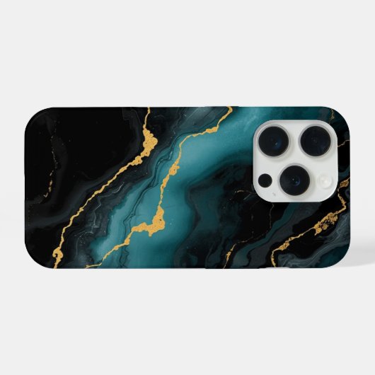 Teal & Gold Marble Luxe Phone Case iPhoneケース (裏面横)