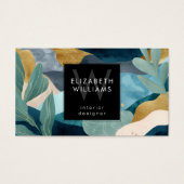 Teal Gold Modern Abstract Monogram Business Cards (正面)