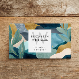 Teal Gold Modern Abstract Monogram Business Cards