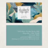 Teal Gold Modern Abstract Monogram Business Cards (正面&裏面)
