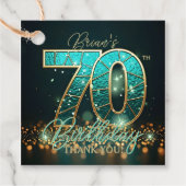 Teal Gold Mosaic 70th Birthday Thank You フェイバータグ (正面)