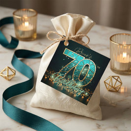 Teal Gold Mosaic 70th Birthday Thank You フェイバータグ
