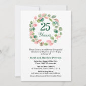 Teal Gold Pink Eucalyptus 25th Wedding Anniversary 招待状 (正面)