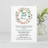 Teal Gold Pink Eucalyptus 25th Wedding Anniversary 招待状 (スタンド正面)