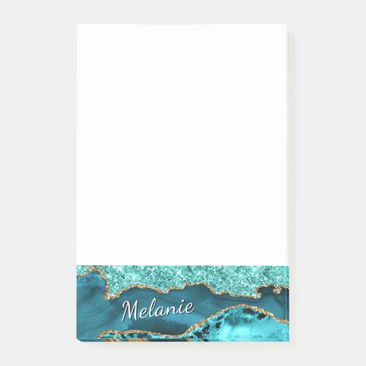 Teal Gold Sparkly Post-it® Notes Gift Custom Name ポストイット (正面)