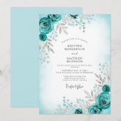 Teal Graceful Winter Wedding 招待状 (正面/裏面)