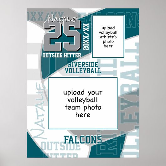 teal gray team colors volleyball team photo ポスター (正面)