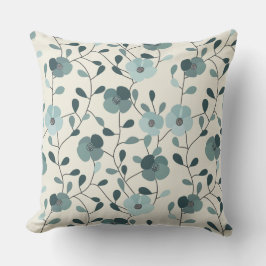 Teal Green and Beige Floral Throw Pillow アウトドアクッション