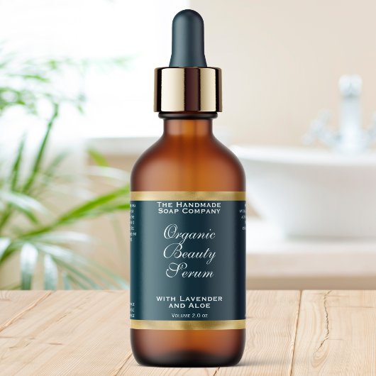 Teal Green and Gold Cosmetics Dropper Bottle Label ラベル