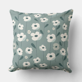 Teal Green and White Floral Throw Pillow アウトドアクッション