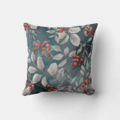 Teal Green, Blue Pillow with Berries クッション (裏面)